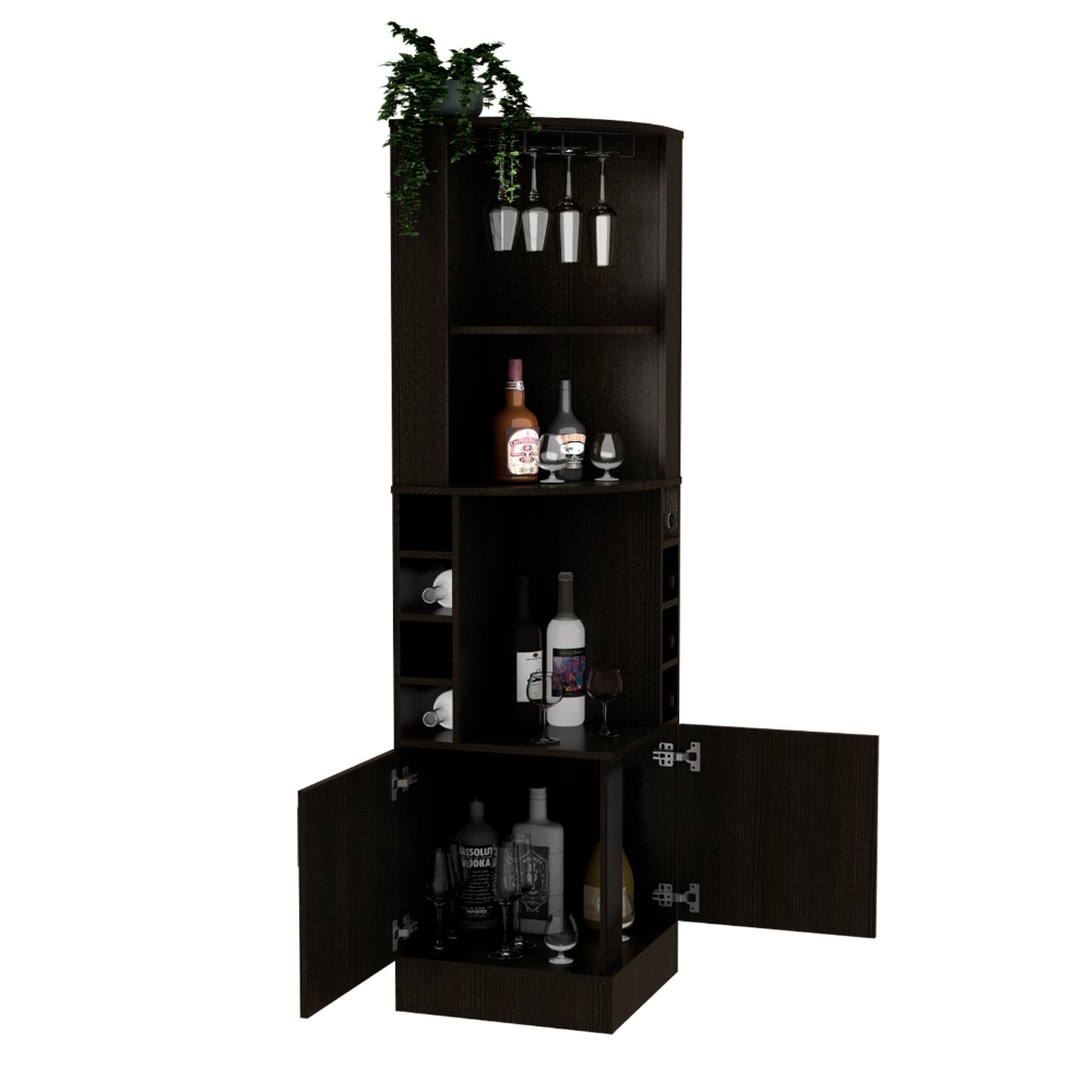 Coppola Corner Bar Cabinet with eight cubbies for wine