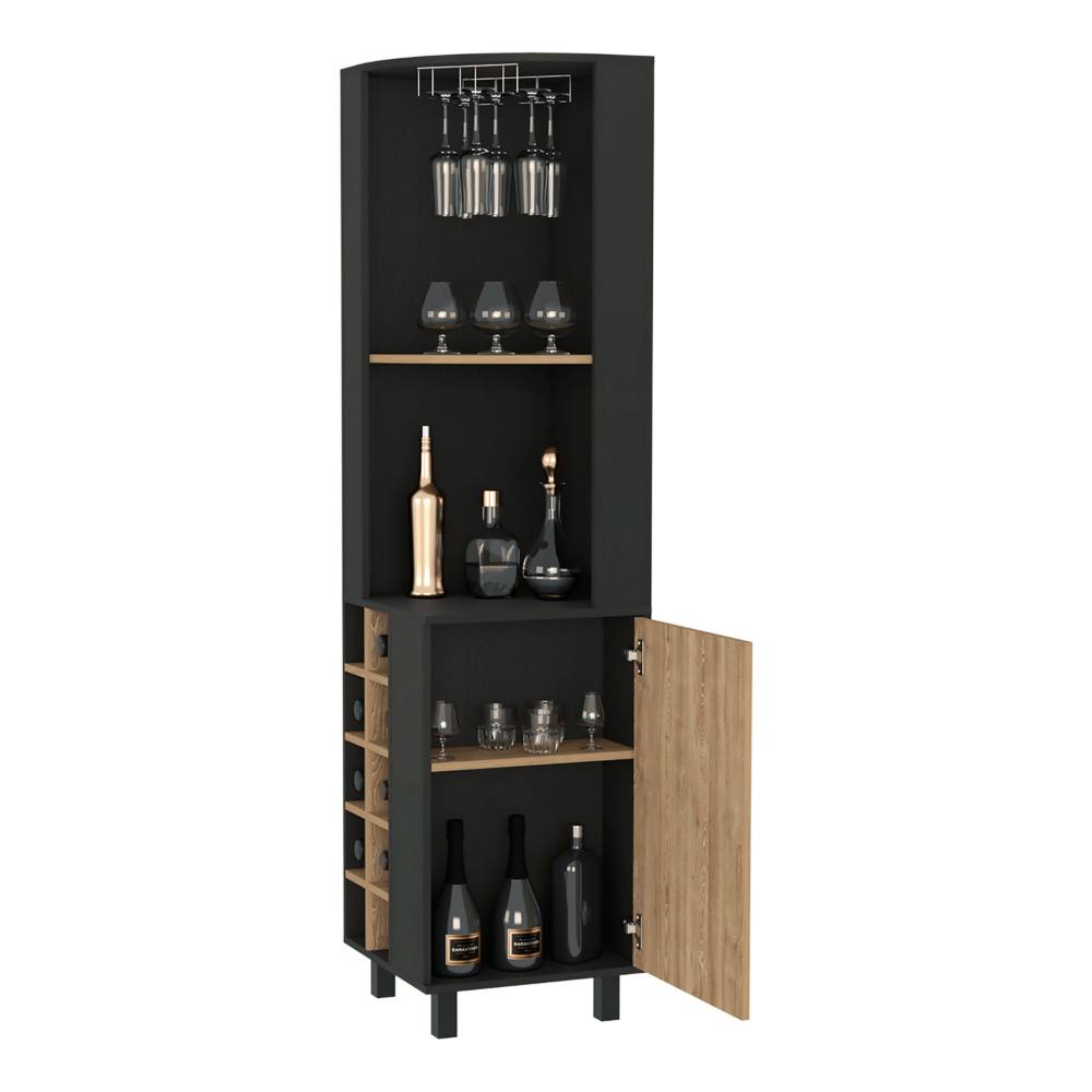 Kaia Corner Bar Cabinet with superior Glasses shelves and Cubby Shelving