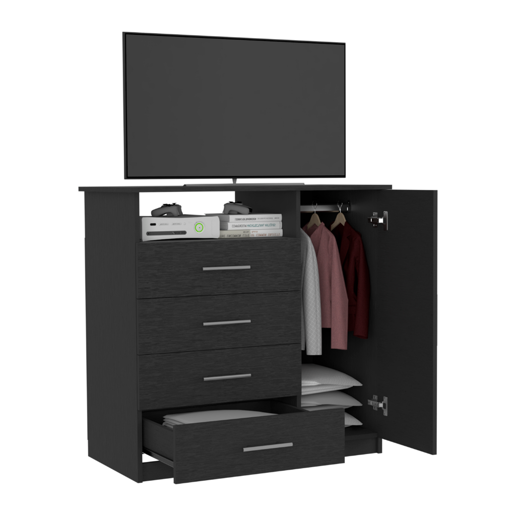 Sierra Freestanding Dresser with Four Drawers, One Cabinet and One Open Shelf, Modern Bedroom Storage
