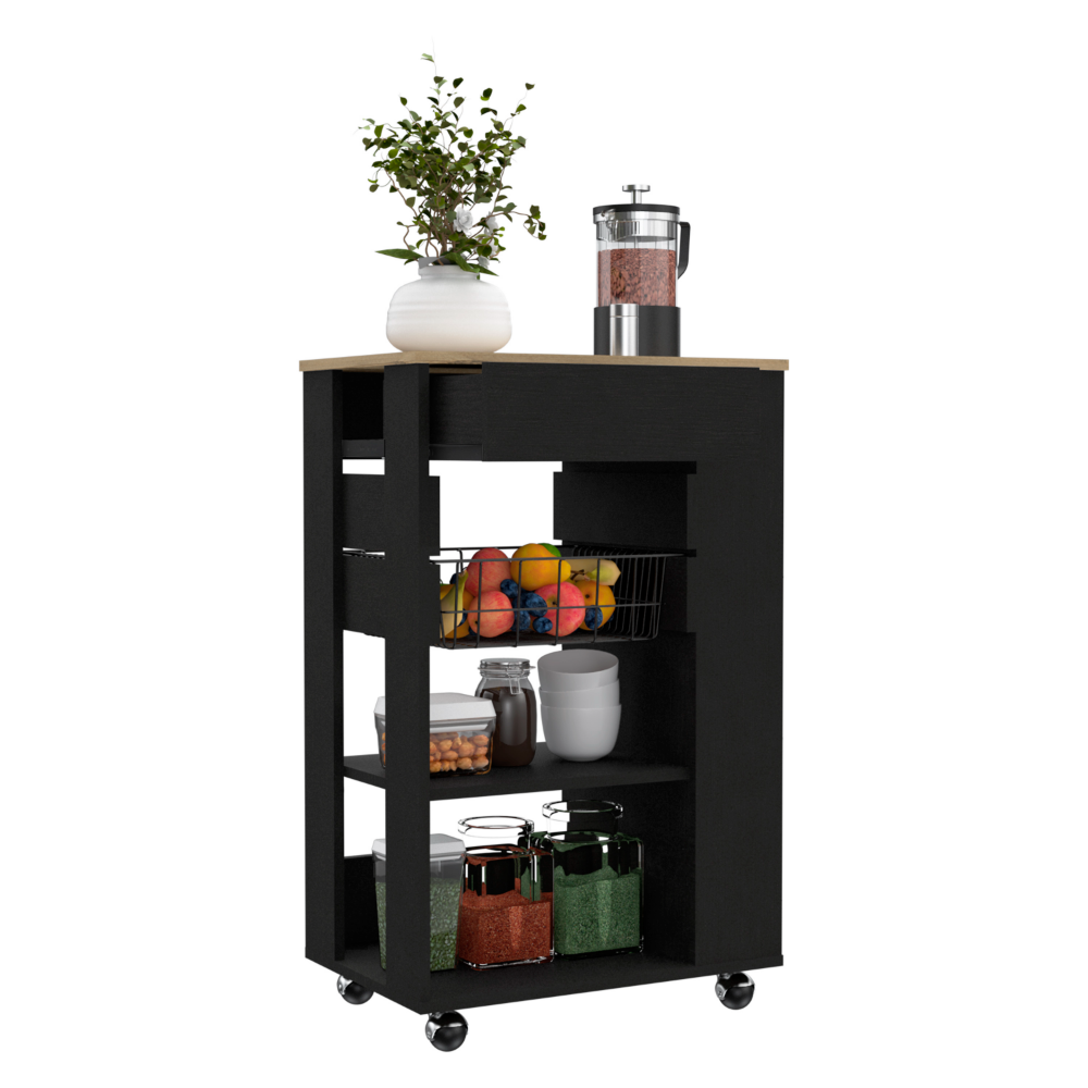 Blosson Kitchen Cart, One Drawer, Two Open Shelves, Four Casters