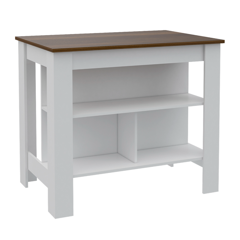 Cala Modern Kitchen Island, With Three Open Shelves Display for Kitchen Storage, And One Top Shelf