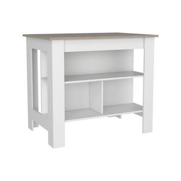 Cala Kitchen Island, Three Open Shelves, One Top Shelf, Four Legs, Modern Kitchen Decor And Organizer