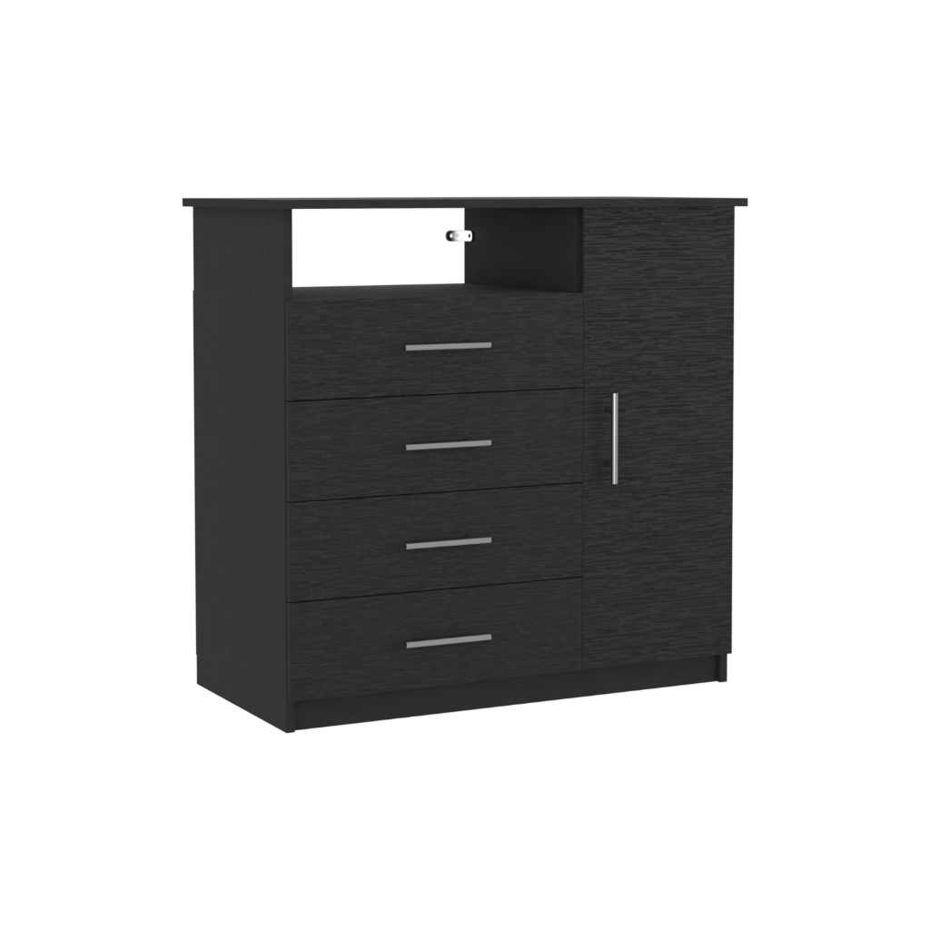 Sierra Freestanding Dresser with Four Drawers, One Cabinet and One Open Shelf, Modern Bedroom Storage
