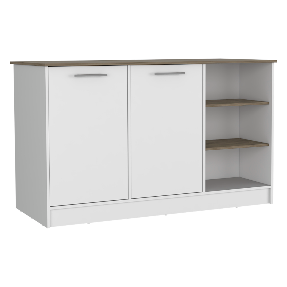 Ginger Kitchen Island, Three Open Shelves, Two Cabinets