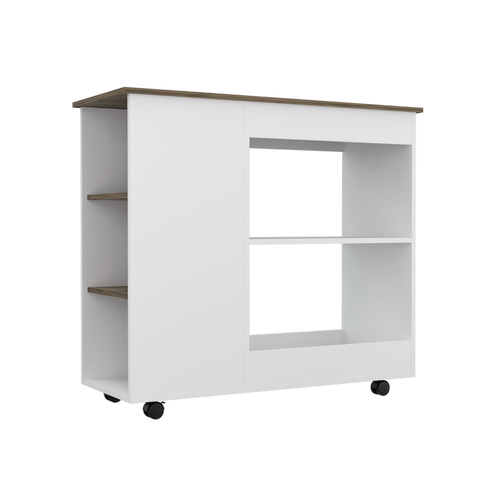 Nigella Kitchen Cart, Two Storage Shelves, Four Casters, Three Side Shelves