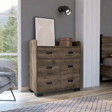 Sorrentino Wide Freestaning Dresser with One Wide Drawer and Four Small Drawers, Bedroom Storage