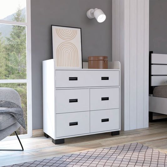 Sorrentino Wide Freestaning Dresser with One Wide Drawer and Four Small Drawers, Bedroom Storage