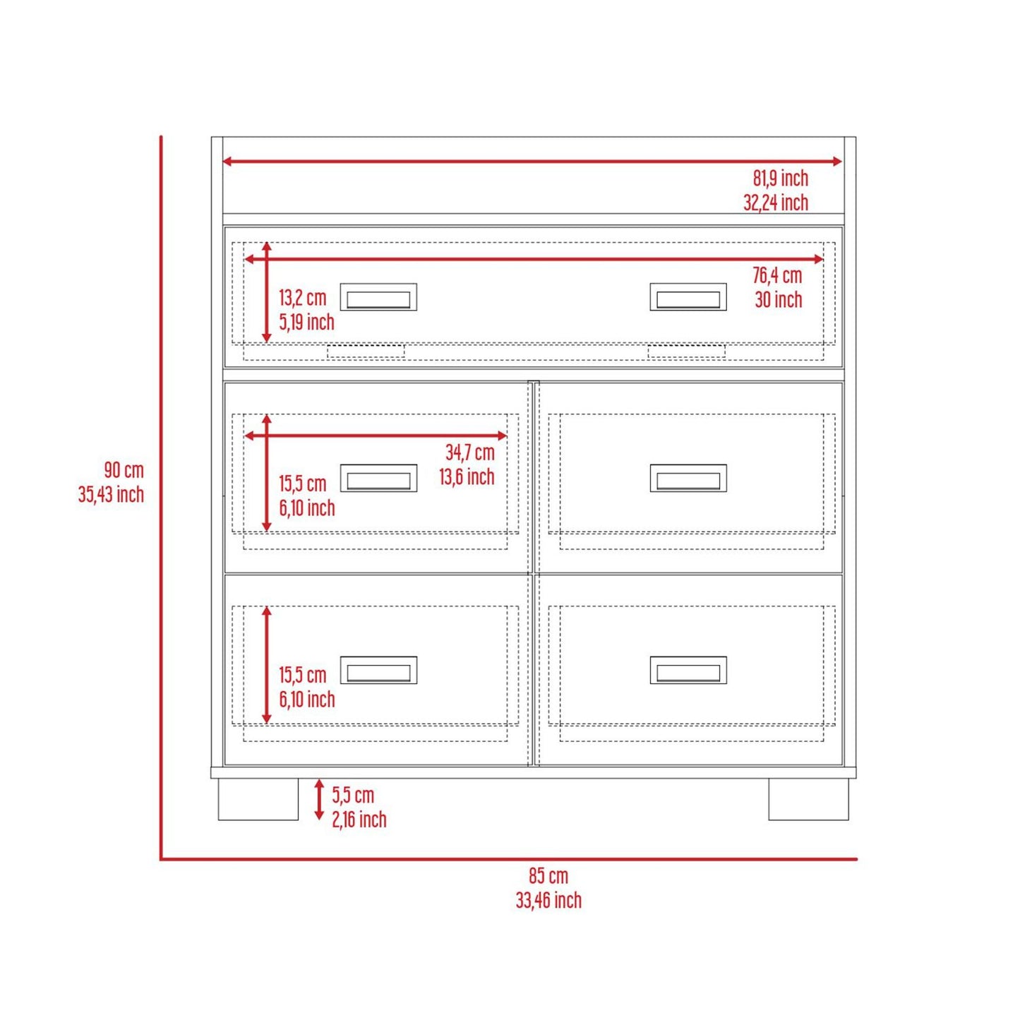 Sorrentino Dresser, Four Drawers, Single Double Drawer