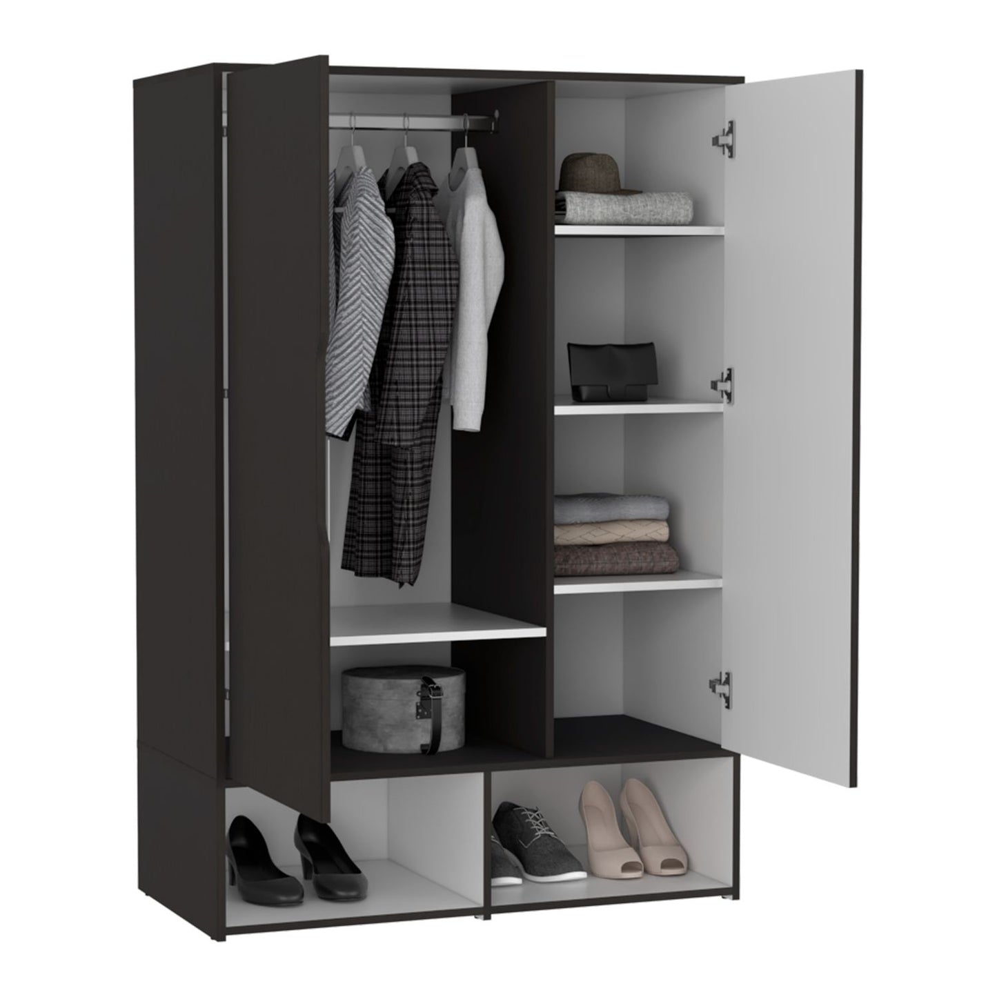 Rosie Armoire, Two Open Shelves, Double Door, Five Shelves, Hanging Rod
