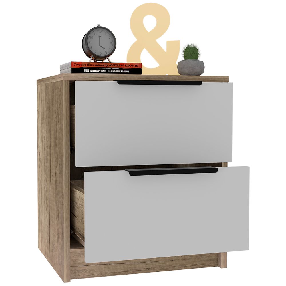 Kaia Nightstand Small, With Two Drawers, Metal Handle, Bedside Bedroom Storage