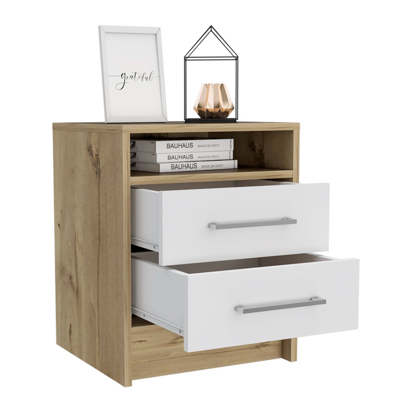 Eter Nightstand Minimalist Modern Style, Superior Top Shelf, One Open Storage Shelf And Two Drawers, Modern Bedside Storage