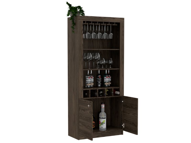 Montenegro Bar Cabinet, Double Door Cabinet, Five Cubbies