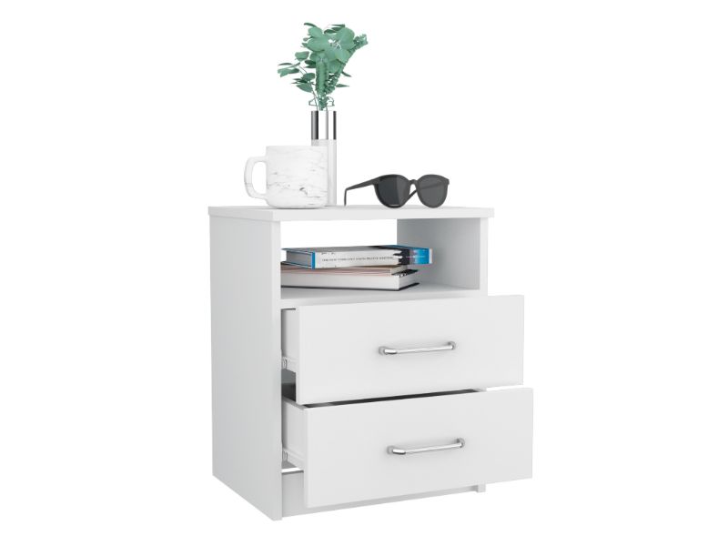 Napoles Nightstand, Modern Bedside Storage With Superior Top Shelf, Two Drawers, One Open Shelf