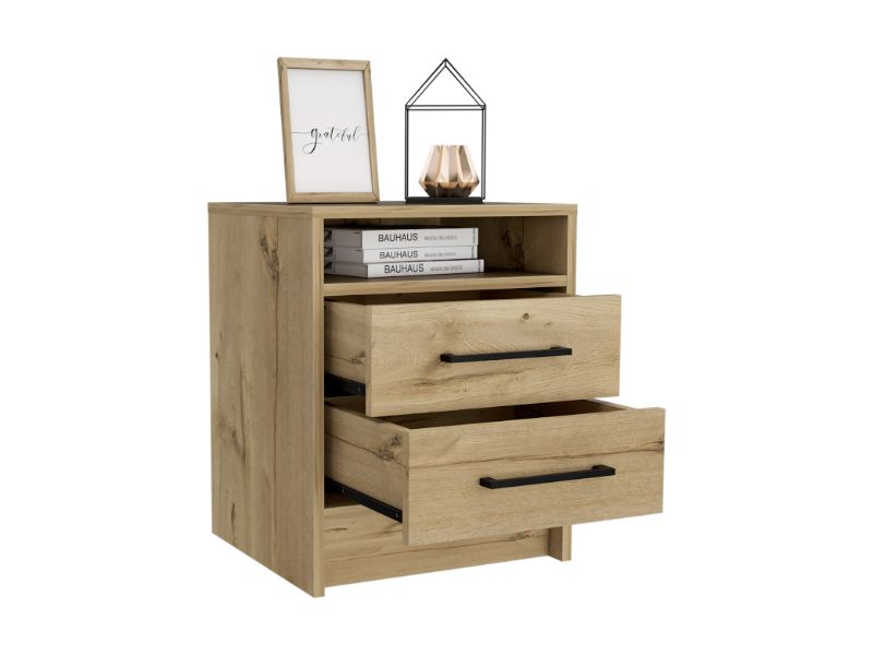 Eter Nightstand Minimalist Modern Style, Superior Top Shelf, One Open Storage Shelf And Two Drawers, Modern Bedside Storage