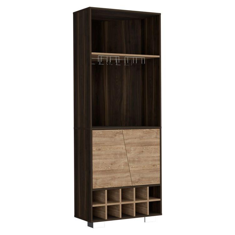 Fraktal Corner Bar Cabinet, Ten Wine Cubbies, Two Shelves, Double Door