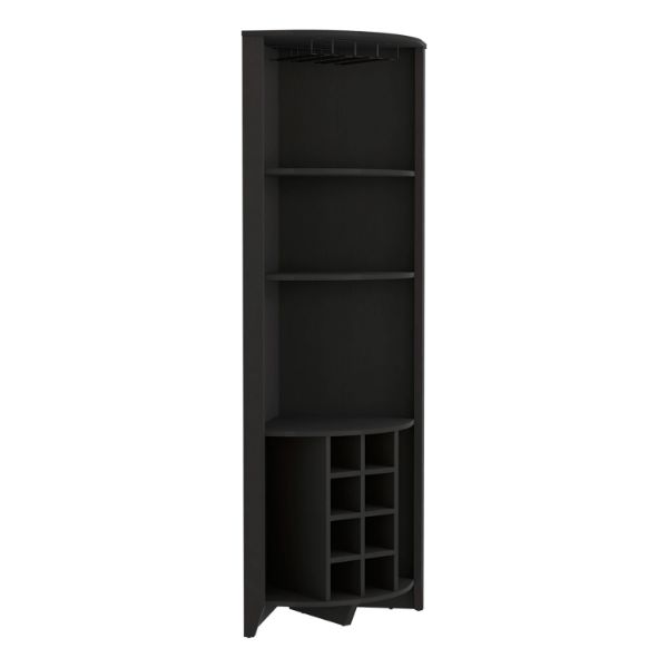Essential Corner Bar Cabinet , Three Shelves, Eight Wine Cubbies, Two Side Shelves