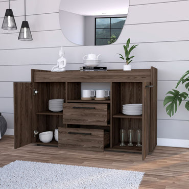 Tuhome Lyon Sideboard with Two Spacious Drawers, Double Door Cabinets with Interior Shelves, Expansive Superior Top Surface and Modern Storage Design for Elegant, Organized Living and Dining Room Environments