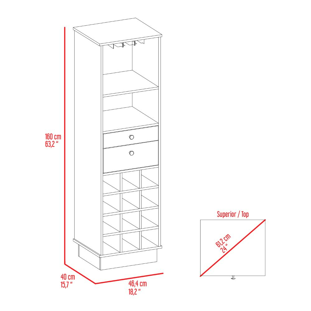 Classic Tall Bar Cabinet with Two Drawers, Two Shelves and Twelve Built-In Wine Rack Storage