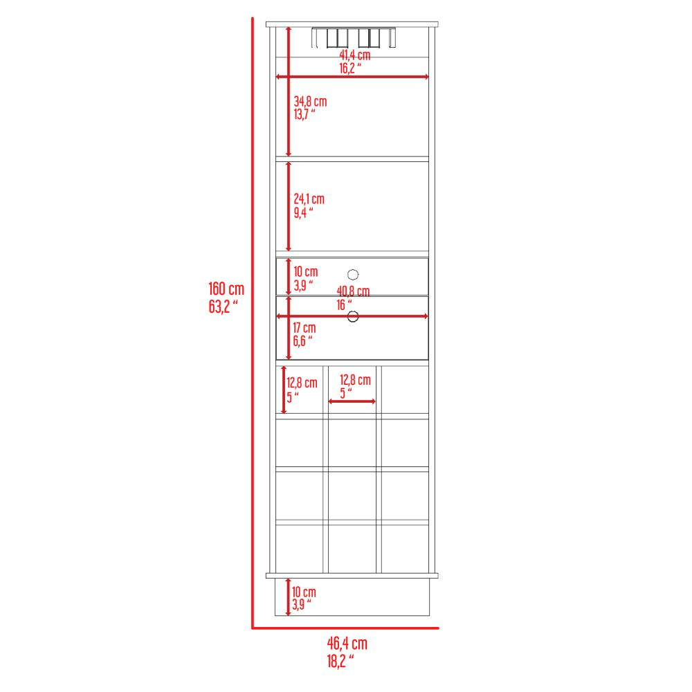 Classic Tall Bar Cabinet with Two Drawers, Two Shelves and Twelve Built-In Wine Rack Storage