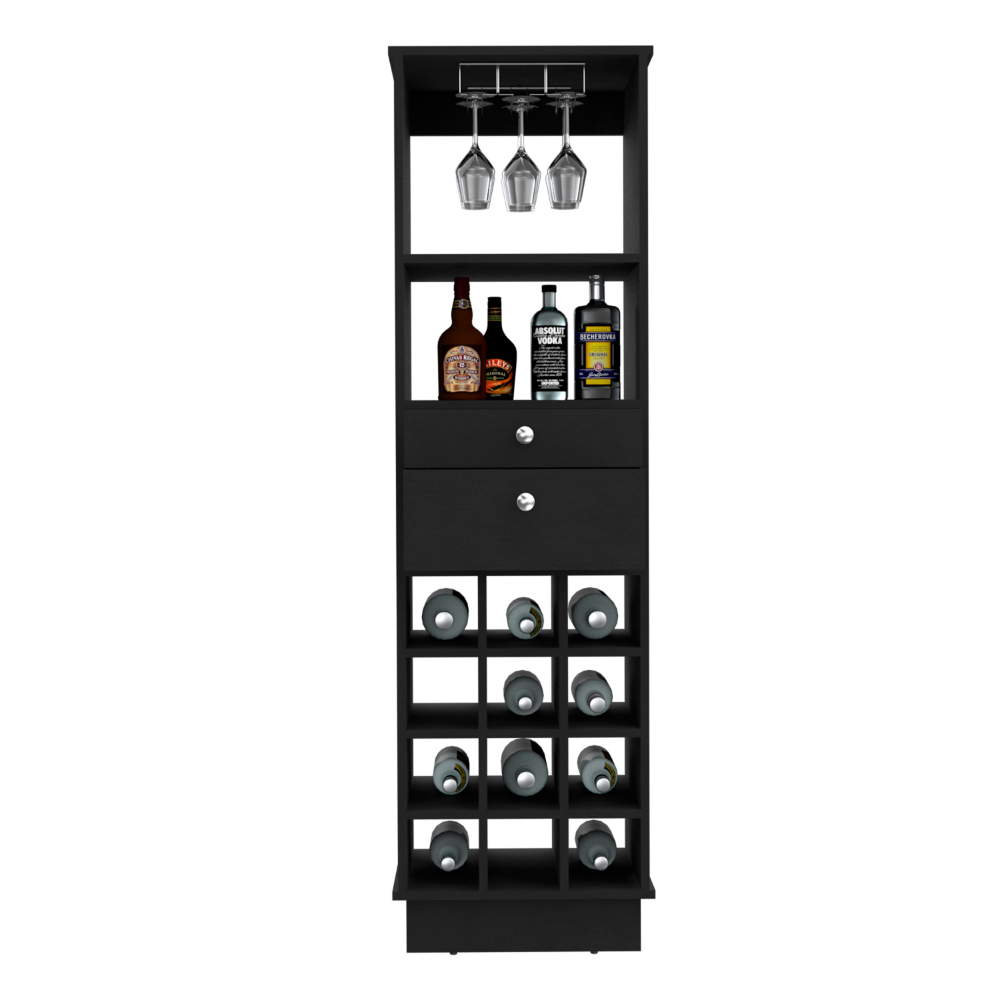 Classic Tall Bar Cabinet with Two Drawers, Two Shelves and Twelve Built-In Wine Rack Storage