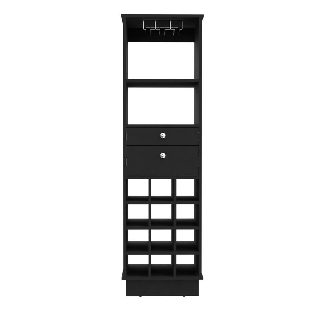 Classic Tall Bar Cabinet with Two Drawers, Two Shelves and Twelve Built-In Wine Rack Storage