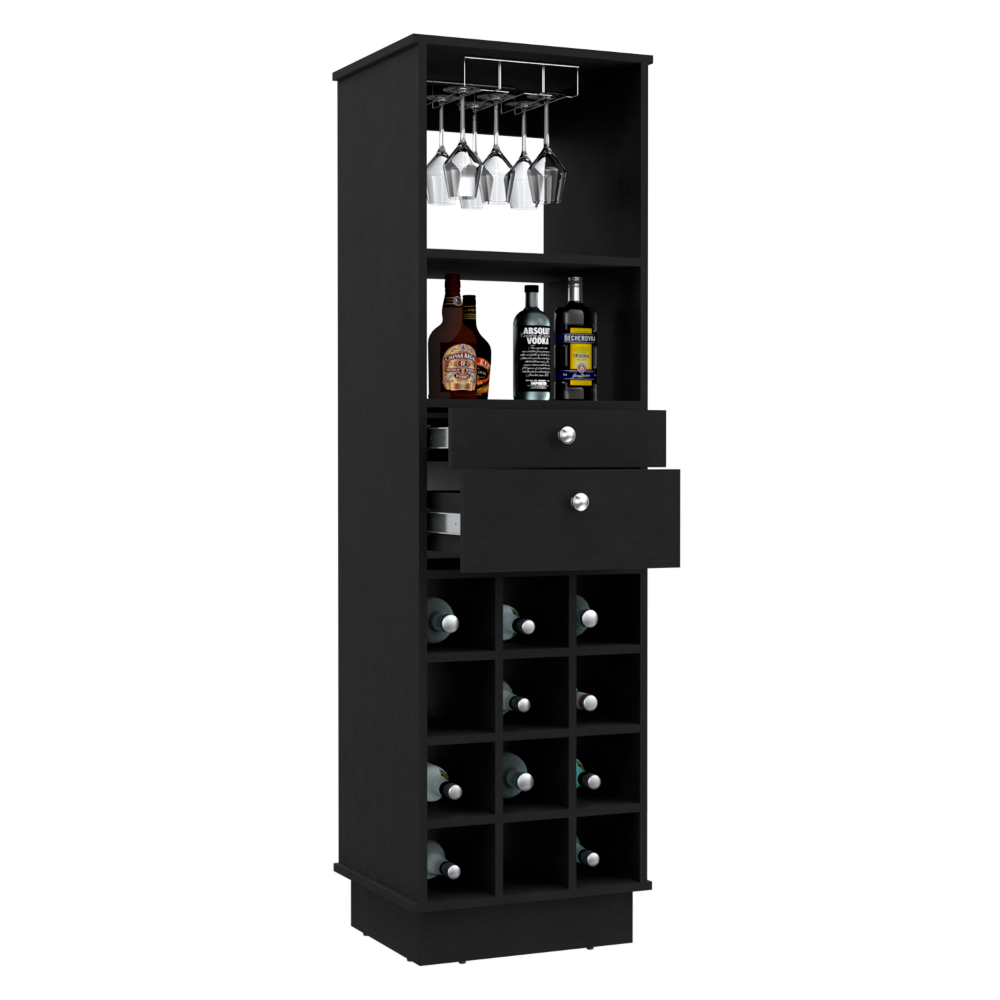 Classic Tall Bar Cabinet with Two Drawers, Two Shelves and Twelve Built-In Wine Rack Storage