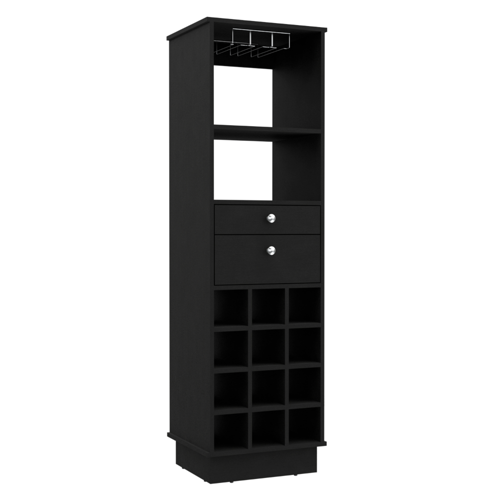 Classic Tall Bar Cabinet with Two Drawers, Two Shelves and Twelve Built-In Wine Rack Storage