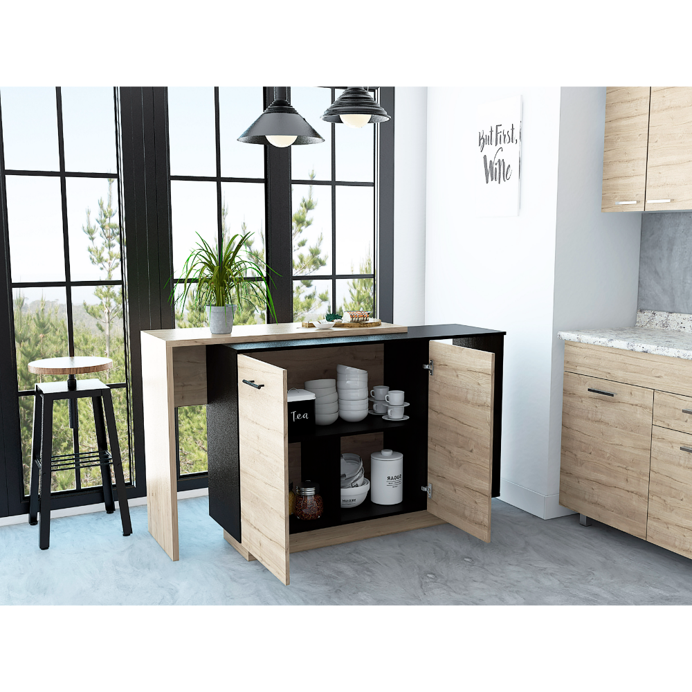 Sicilia Kitchen Island, Two External Shelves, Double Door Cabinets, Three Shelves