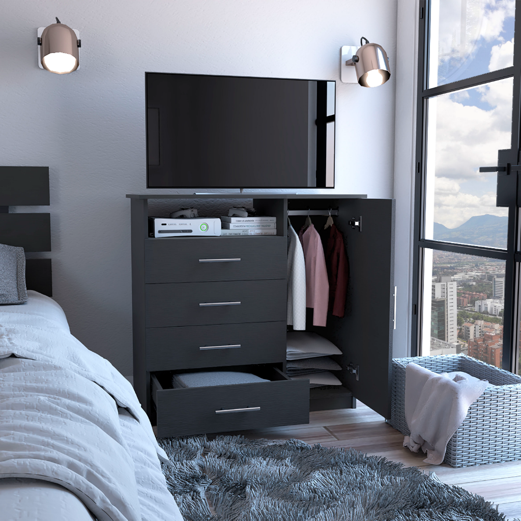 Sierra Freestanding Dresser with Four Drawers, One Cabinet and One Open Shelf, Modern Bedroom Storage