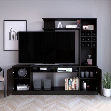 Kava Entertainment Center, Six External Shelves, Double Door Cabinet, Storage Spaces for TV´s up 37"