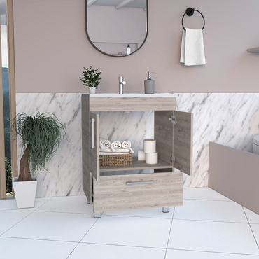 Tuhome Velloc Single Bathroom Vanity with Double Door Cabinet, Spacious Lower Drawer, Ergonomic Compact Design, Superior Top Surface and Moisture-Resistant Construction, Modern White Vanity for Organized Bathrooms