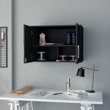 Wall Mounted Storage Cabinet, with Three Interior Shelves, and Double Door, Simple Garage, Laundry Room or Utility Room Storage