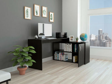 Rossi L-Shaped Desk, Two Interior Shelves, Single Door Cabinet, Two Open Shelves