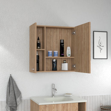 Sines Mirror Medicine Cabinet, With Four Internal Shelves, Double Door, Minimalist Bathroom Storage
