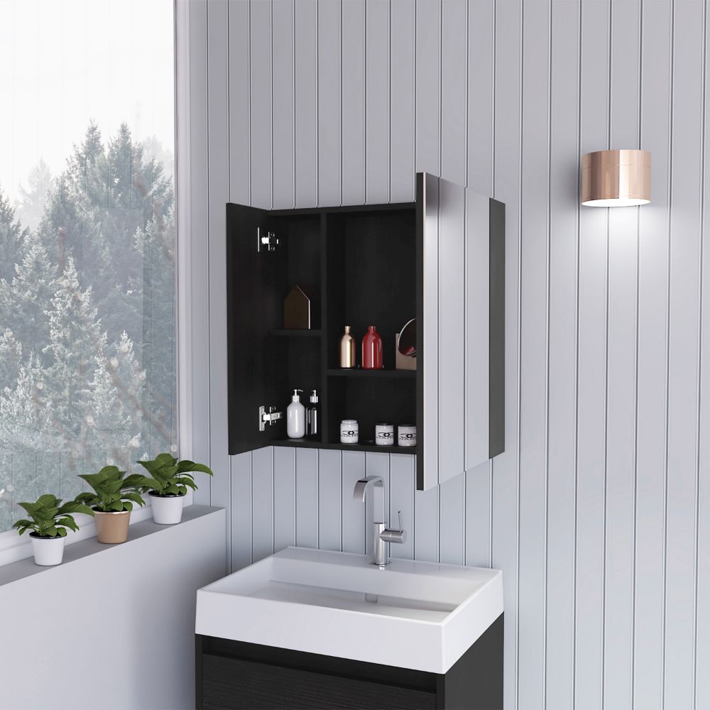 Sines Mirror Medicine Cabinet, With Four Internal Shelves, Double Door, Minimalist Bathroom Storage