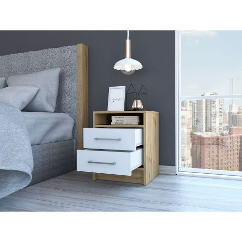Eter Nightstand Minimalist Modern Style, Superior Top Shelf, One Open Storage Shelf And Two Drawers, Modern Bedside Storage