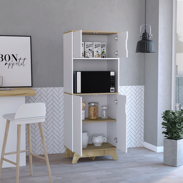 Tuhome Pamplona Microwave Tall Cabinet with Spacious Counter Surface, Multiple Storage Shelves, Upper and Lower Double Door Cabinets, Integrated Cable Management and Large Vertical Design for Modern Kitchens