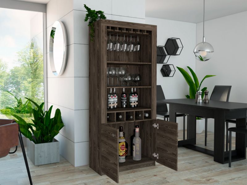 Montenegro Bar Cabinet, Double Door Cabinet, Five Cubbies