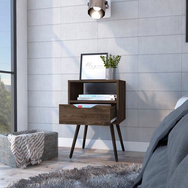 Otom Nightstand, Superior Top Shelf, Open Shelf for Storage, Single Drawer, Modern & Minimalist Bedside Stand