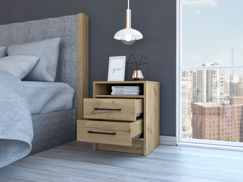 Eter Nightstand Minimalist Modern Style, Superior Top Shelf, One Open Storage Shelf And Two Drawers, Modern Bedside Storage