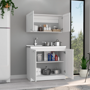 TUHOME Zurich Cabinet Set with Double Door Cabinet, Two Interior Shelves, Spacious Storage and Superior Top Surface for Organized Kitchen Spaces, Freestanding Solution for Home Efficiency and Daily Convenience