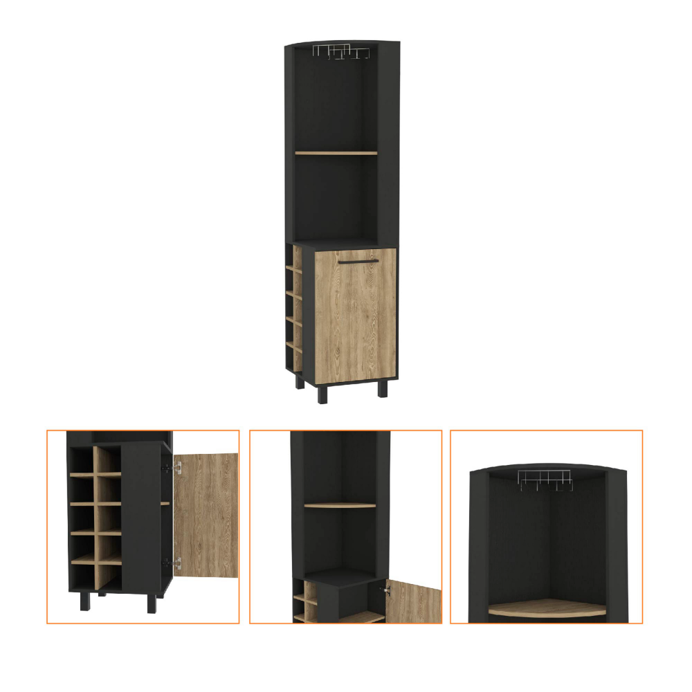 Kaia Corner Bar Cabinet with superior Glasses shelves and Cubby Shelving