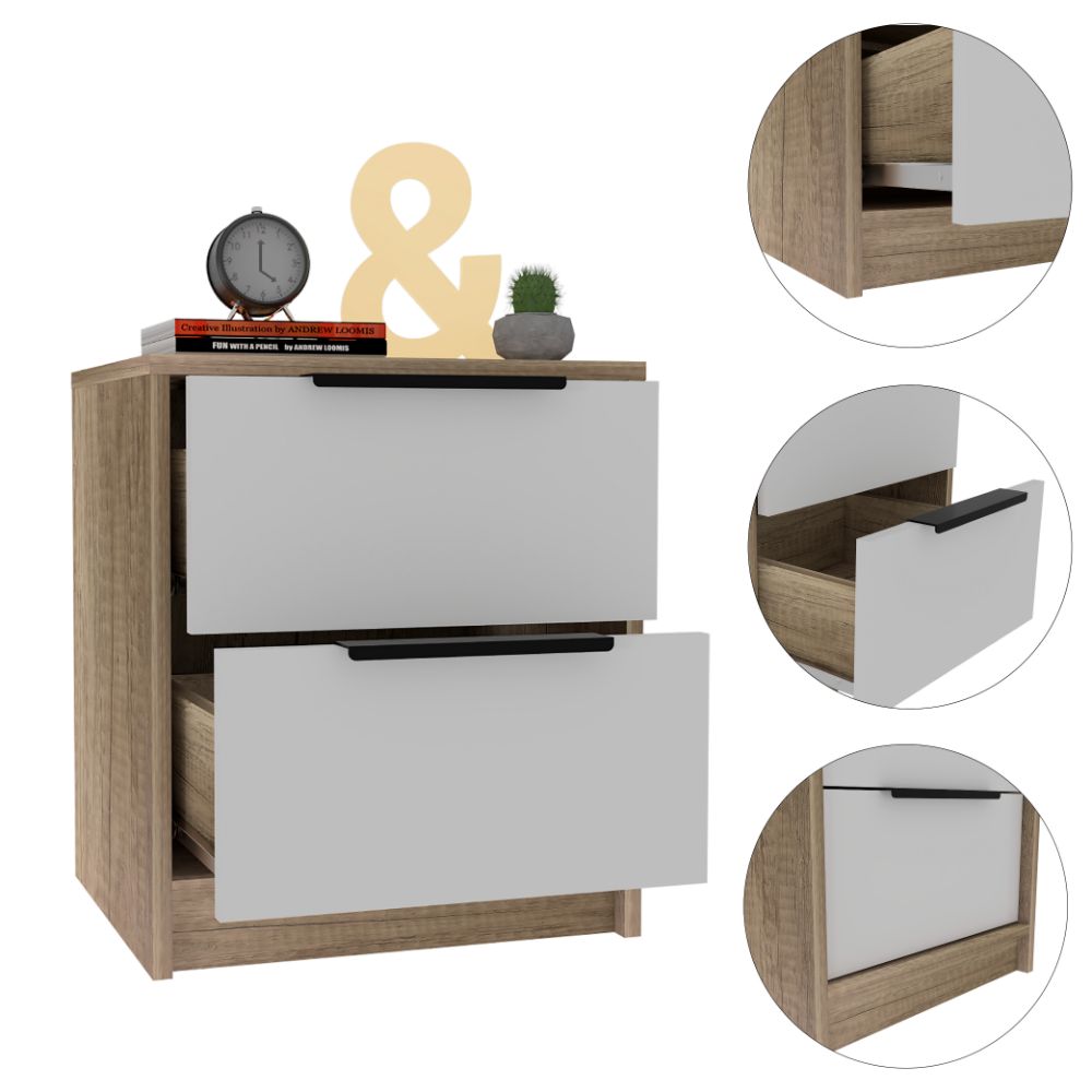 Kaia Nightstand Small, With Two Drawers, Metal Handle, Bedside Bedroom Storage