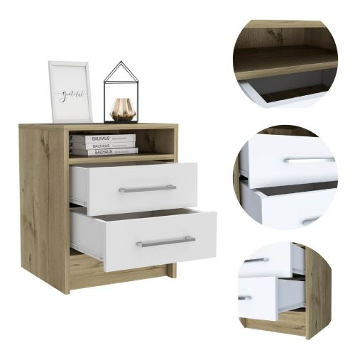 Eter Nightstand Minimalist Modern Style, Superior Top Shelf, One Open Storage Shelf And Two Drawers, Modern Bedside Storage