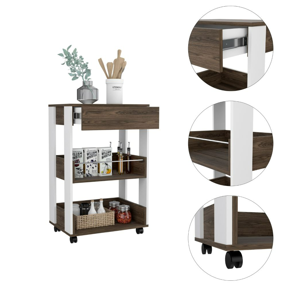 Verona Kitchen Caret, Three Shelves, Four Casters