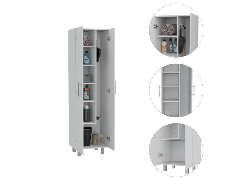 Nala Cleaning Cabinet, Double Door Cabinet, Four Legs, Five Shelves