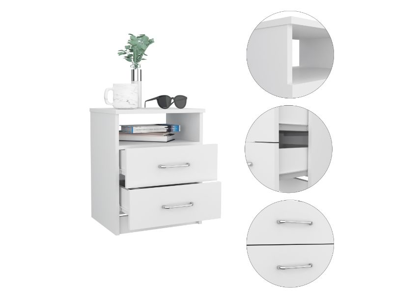 Napoles Nightstand, Modern Bedside Storage With Superior Top Shelf, Two Drawers, One Open Shelf