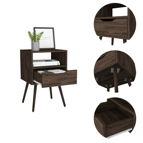 Otom Nightstand, Superior Top Shelf, Open Shelf for Storage, Single Drawer, Modern & Minimalist Bedside Stand
