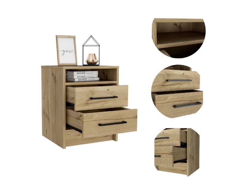 Eter Nightstand Minimalist Modern Style, Superior Top Shelf, One Open Storage Shelf And Two Drawers, Modern Bedside Storage