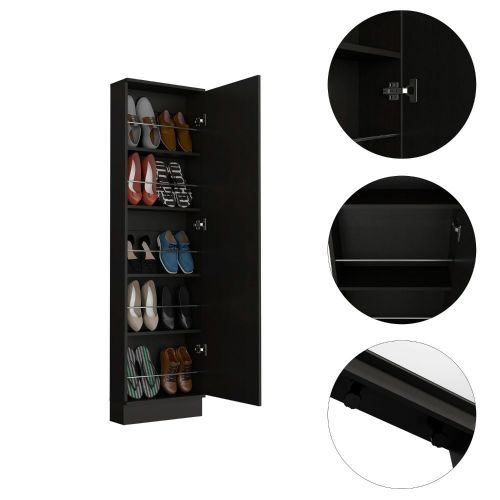 Tuhome Leto XL Shoe Rack - Black Engineered Wood - for Bedroom